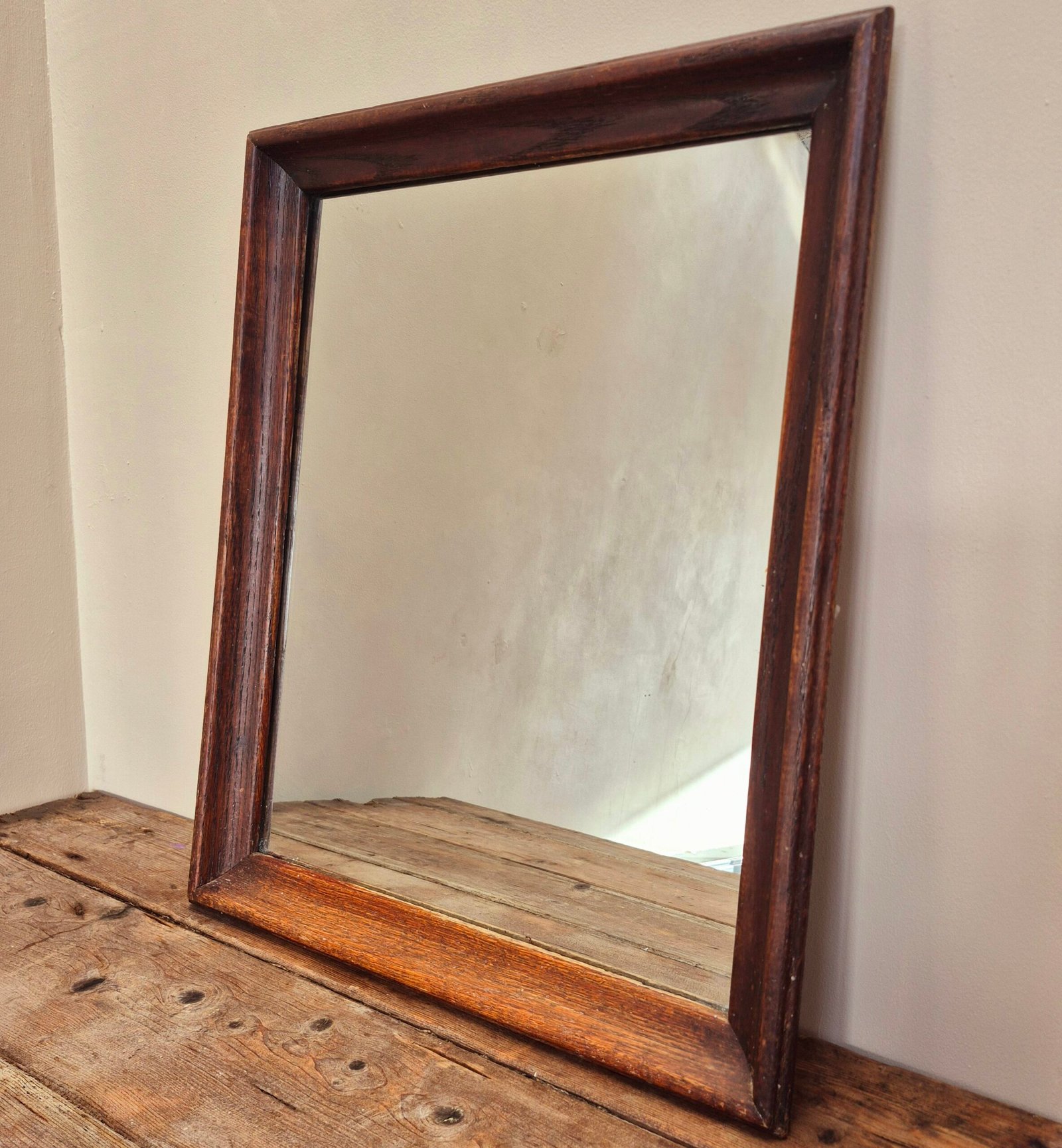 Antique Solid Oak Framed Wall Mirror