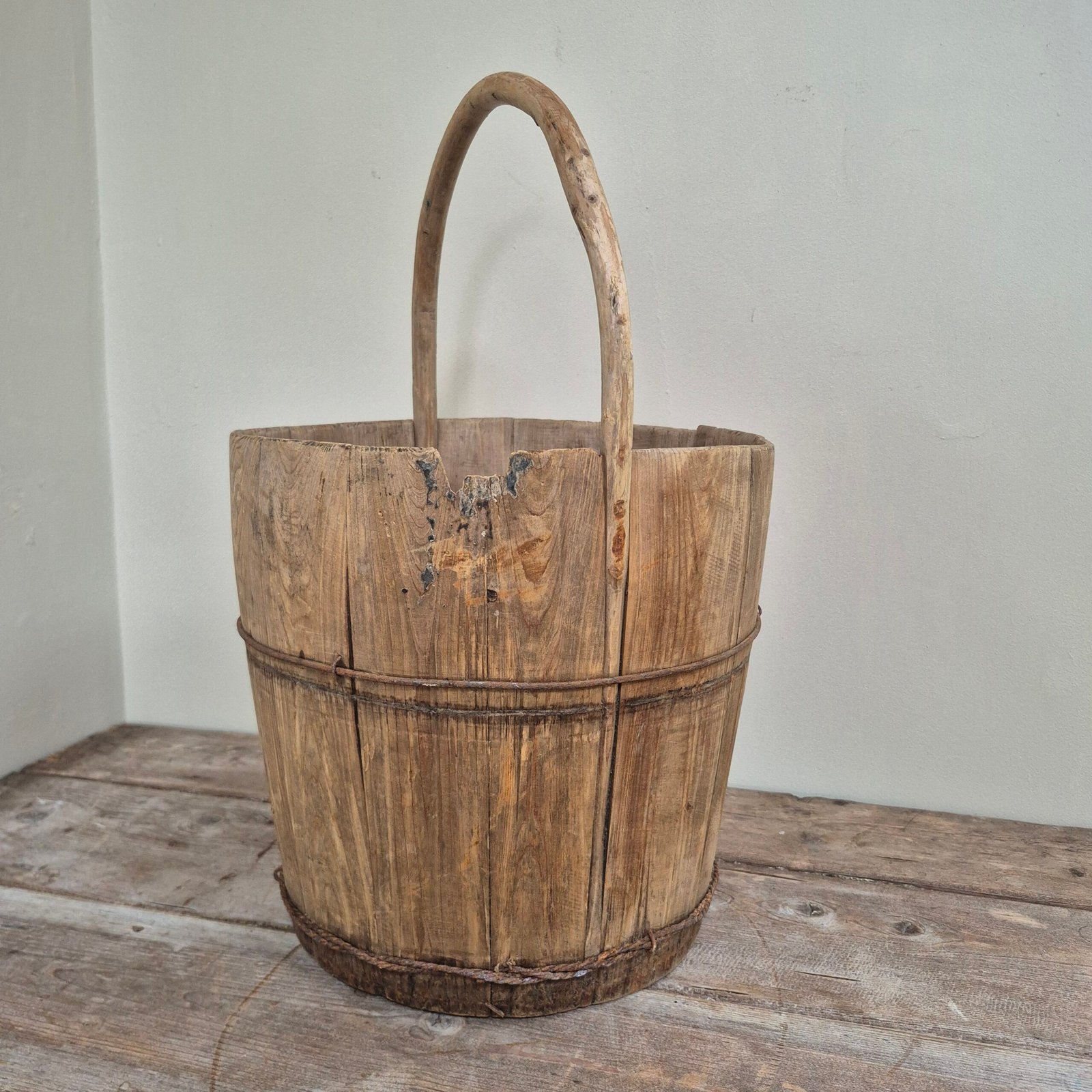 Antique Wooden Harvest Basket - Image 2