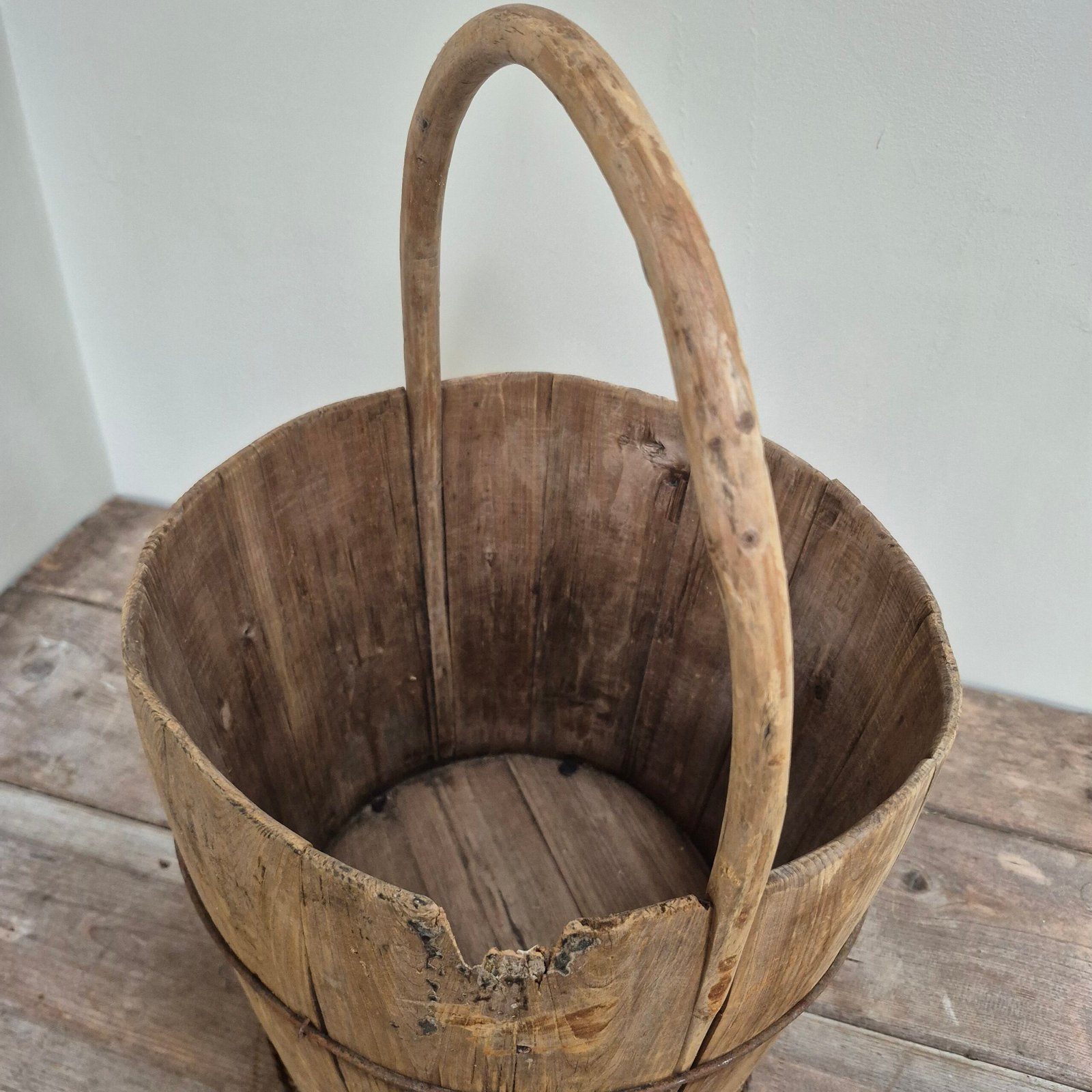 Antique Wooden Harvest Basket - Image 3