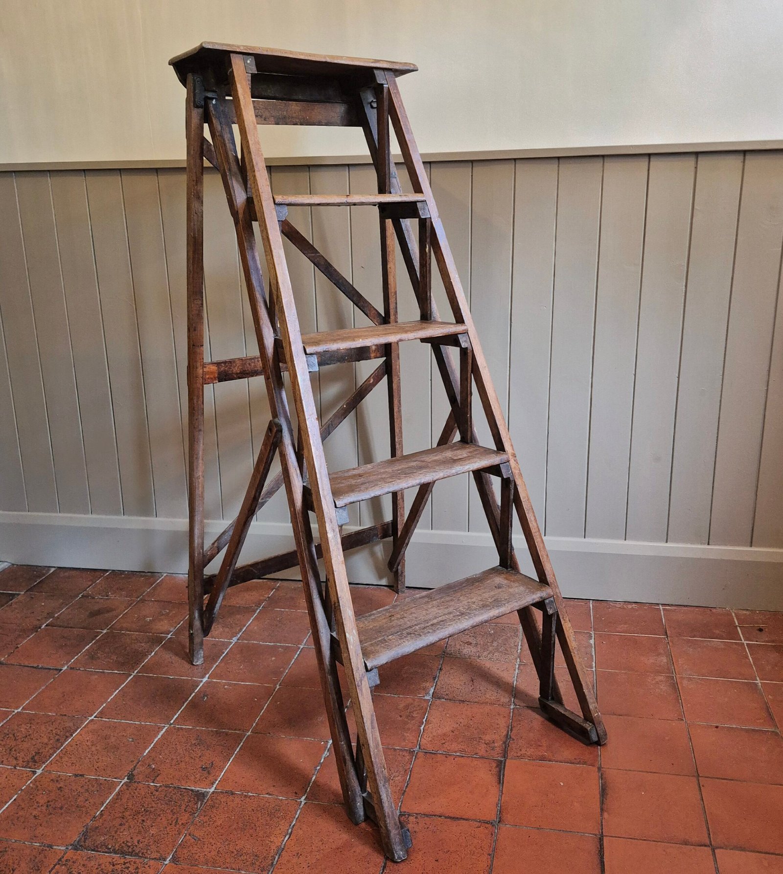 Vintage Wooden Folding Library Ladder - Image 9