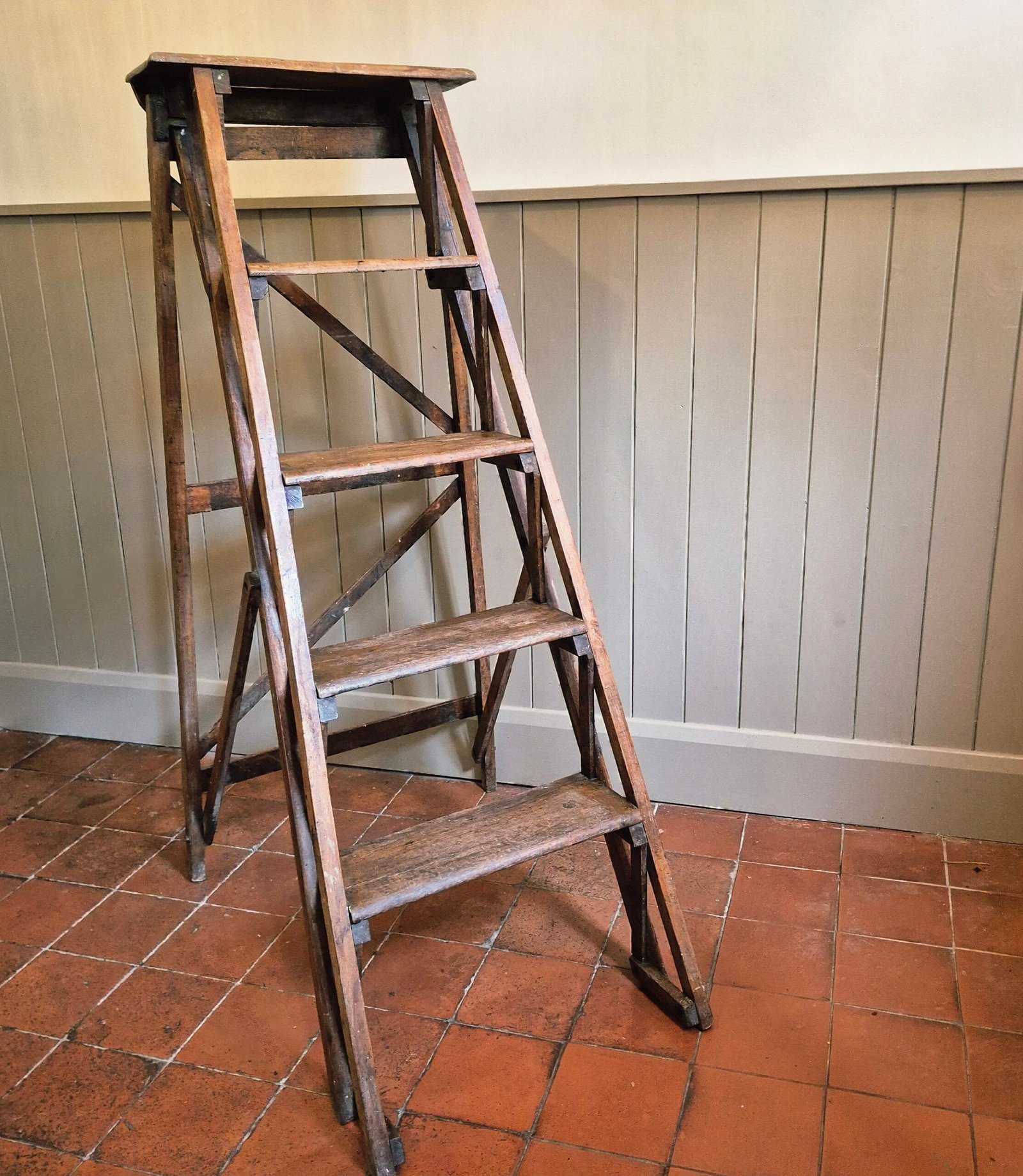 Vintage Wooden Folding Library Ladder - Image 8