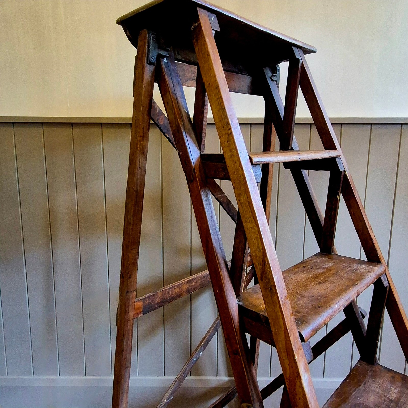Vintage Wooden Folding Library Ladder - Image 6