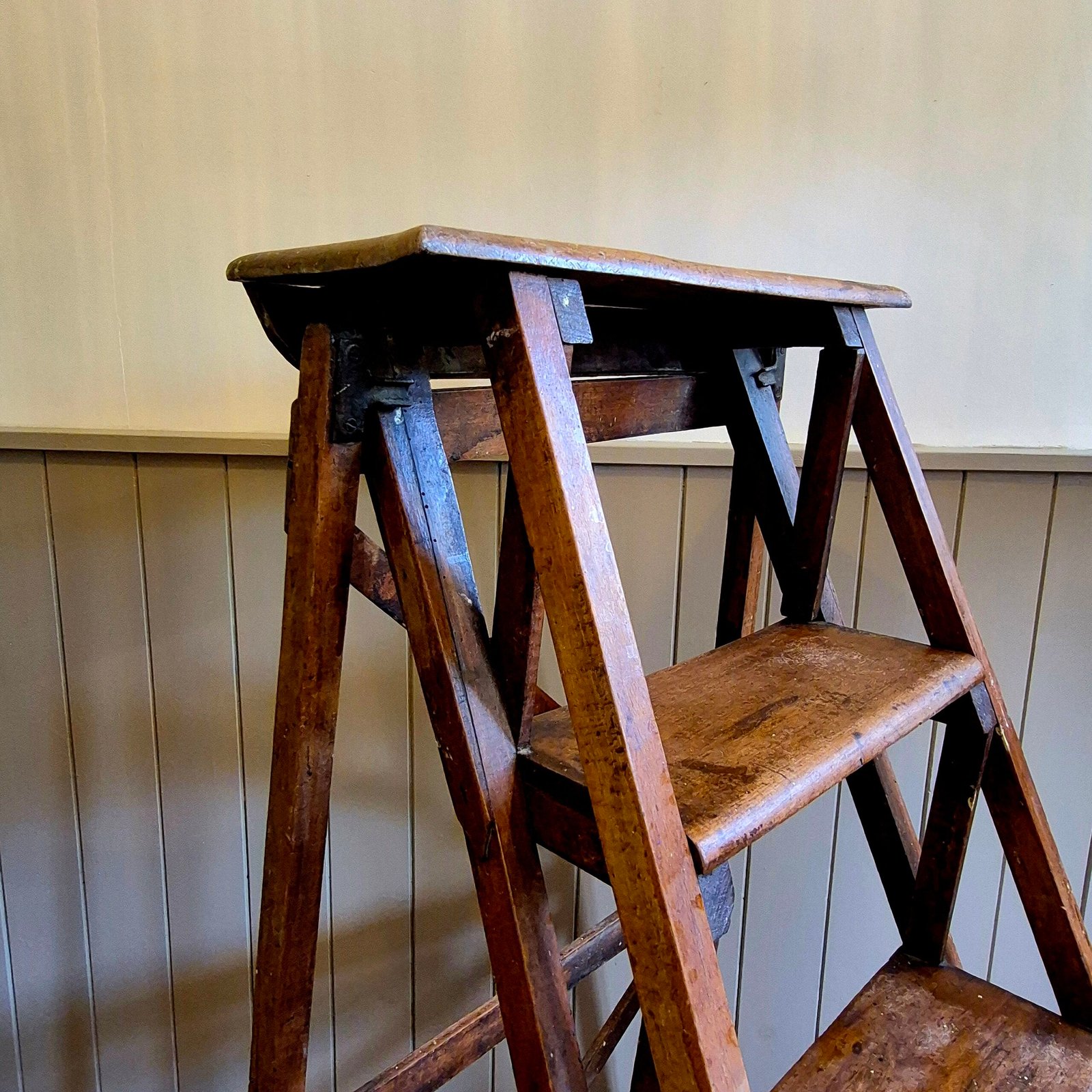 Vintage Wooden Folding Library Ladder - Image 7