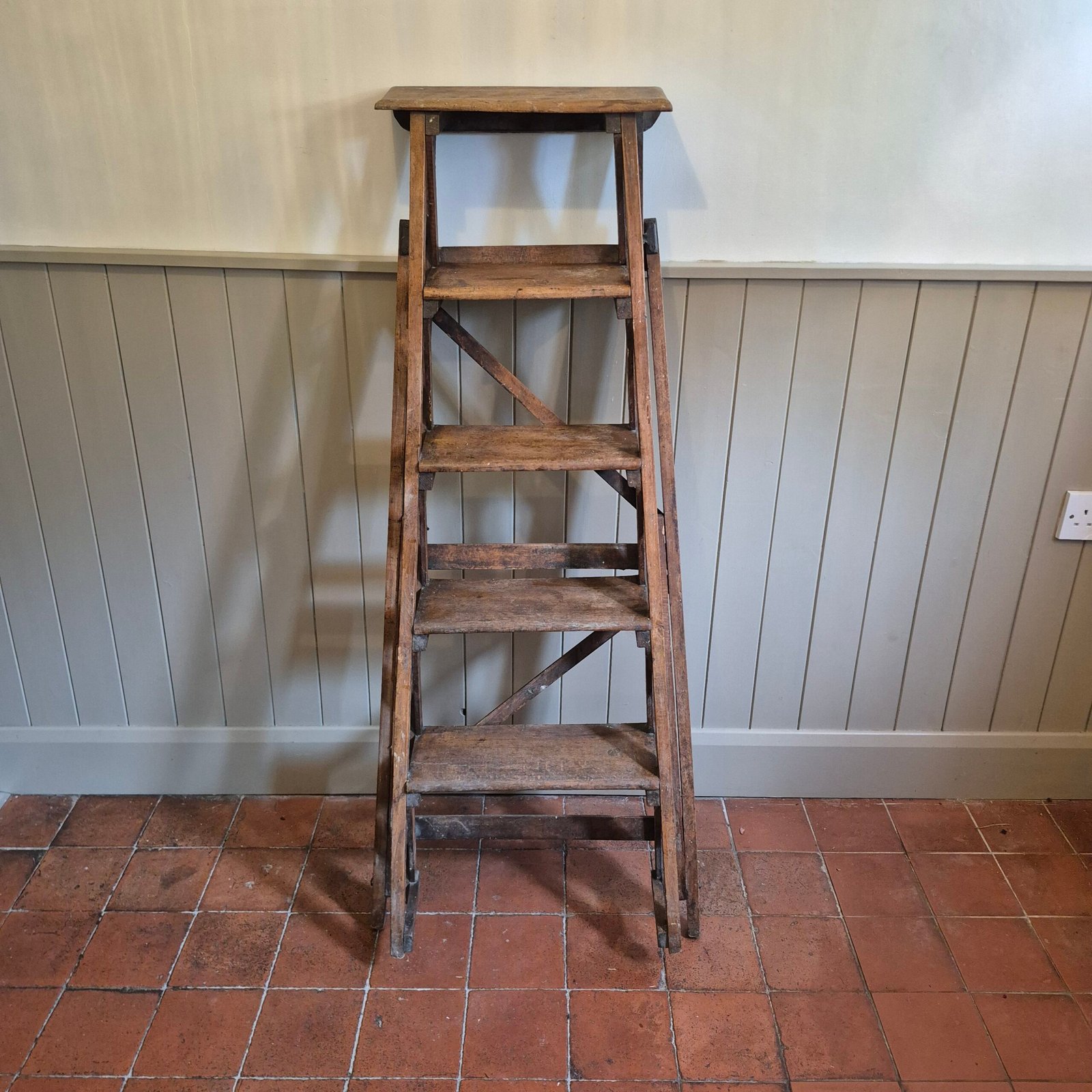 Vintage Wooden Folding Library Ladder - Image 3