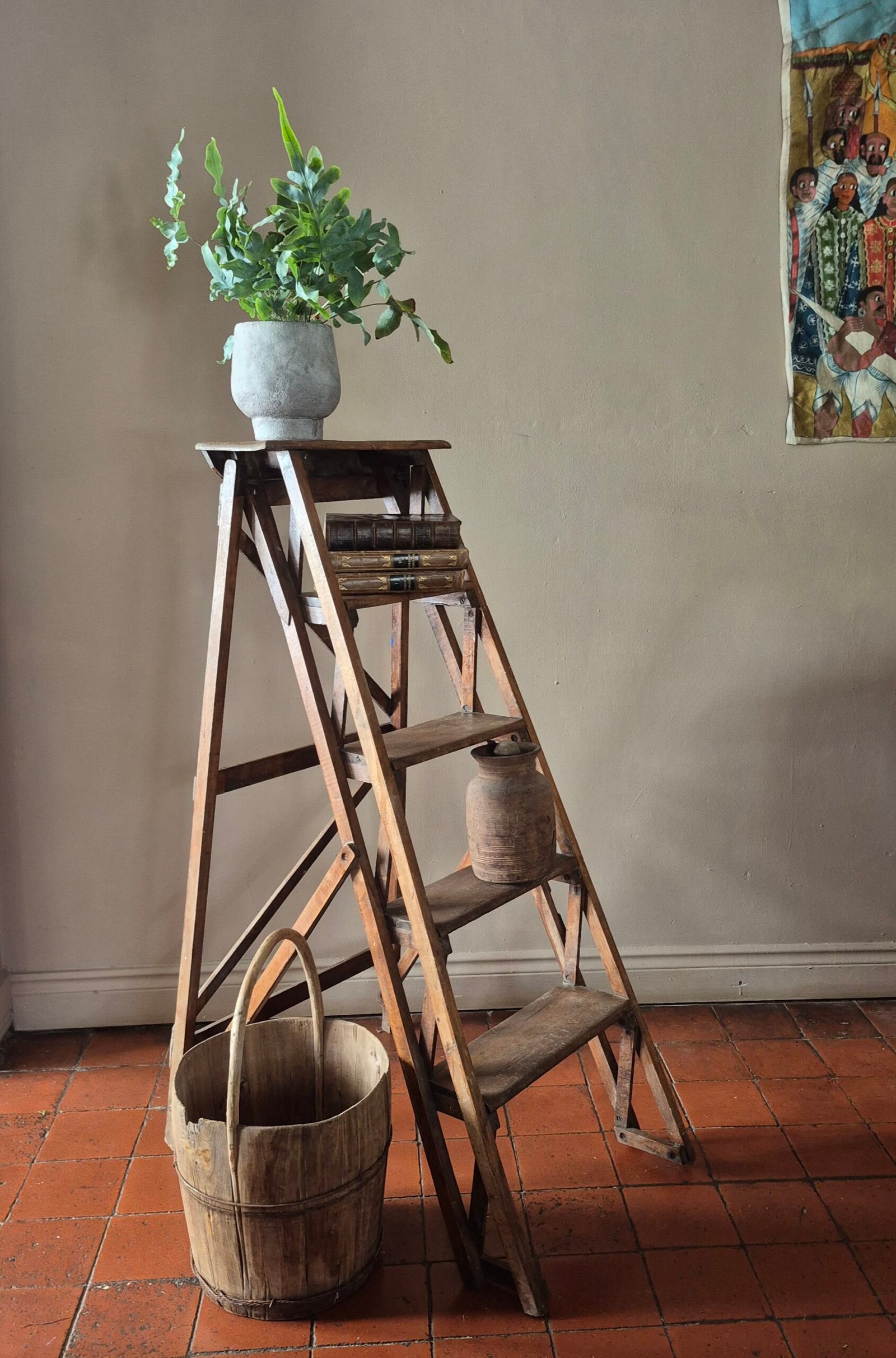 Vintage Wooden Folding Library Ladder - Image 5