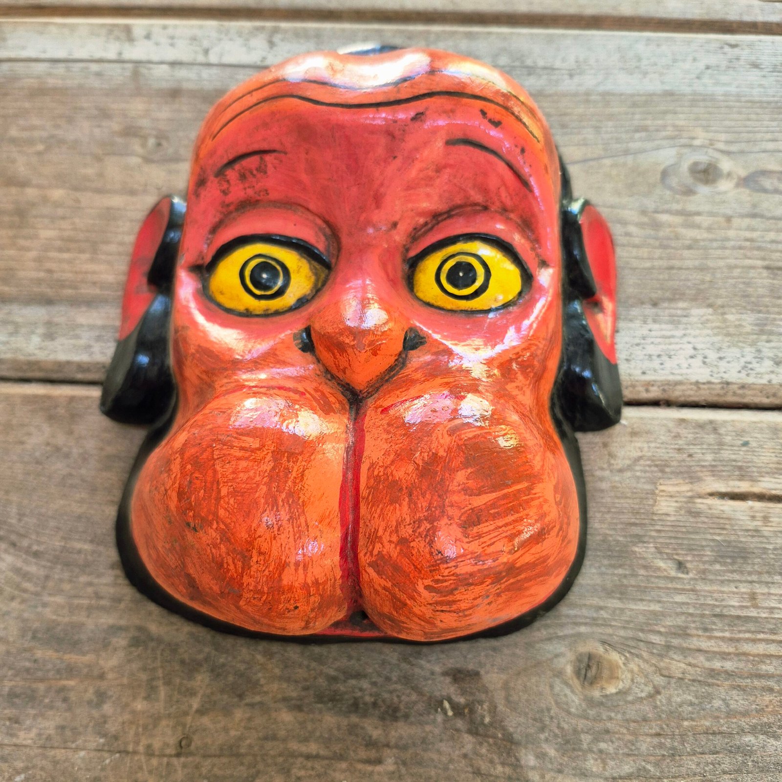 Hand-Carved Expressionist Wooden Mask