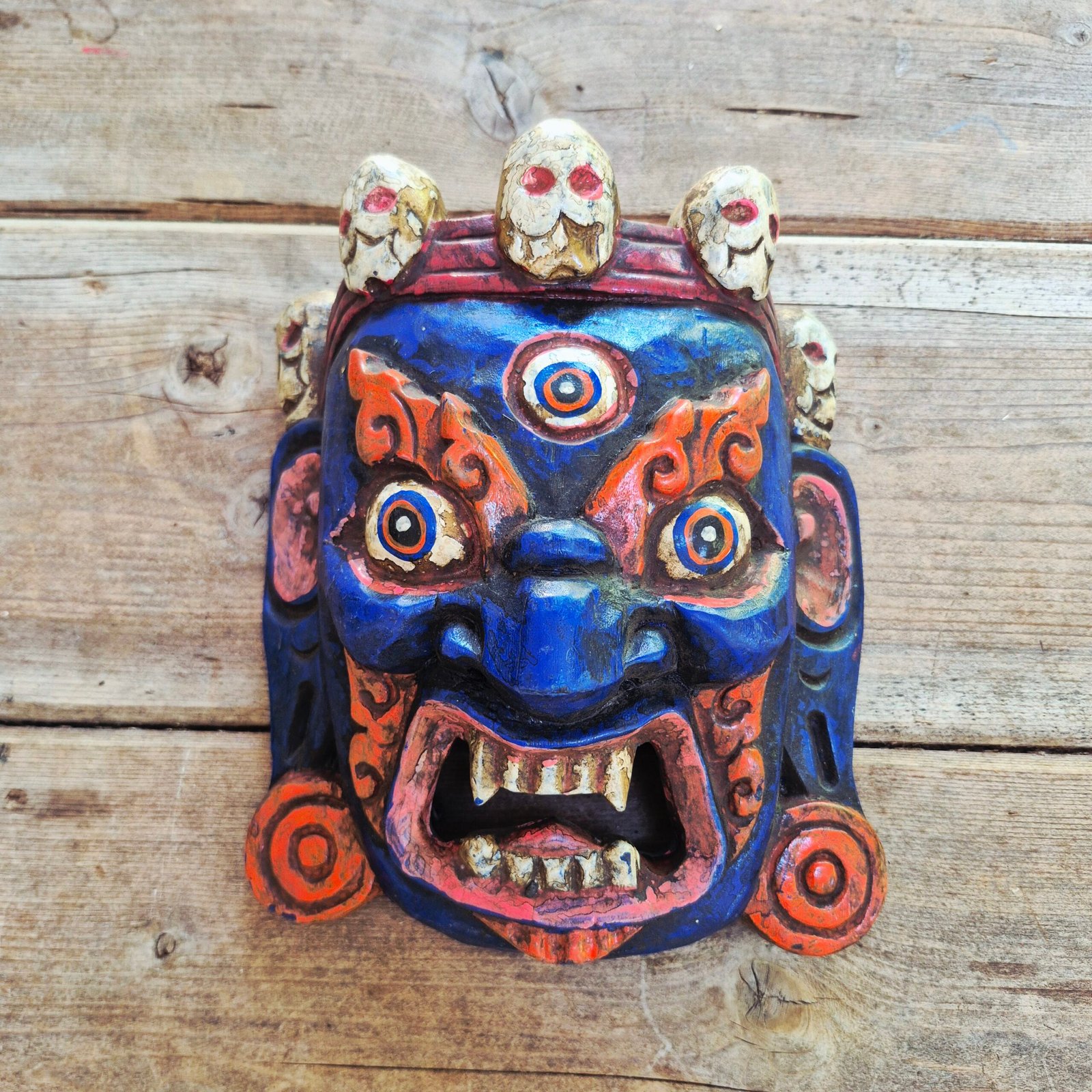 Hand-Carved Tibetan Style Guardian Mask - Image 2