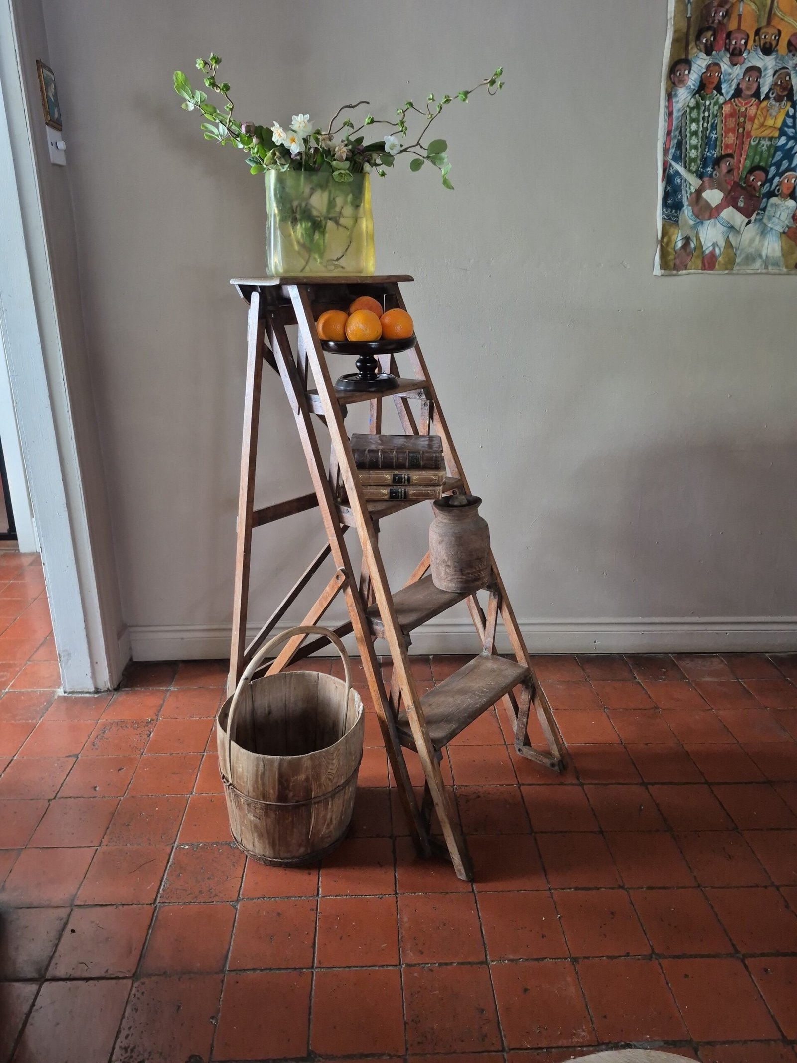 Vintage Wooden Folding Library Ladder - Image 4