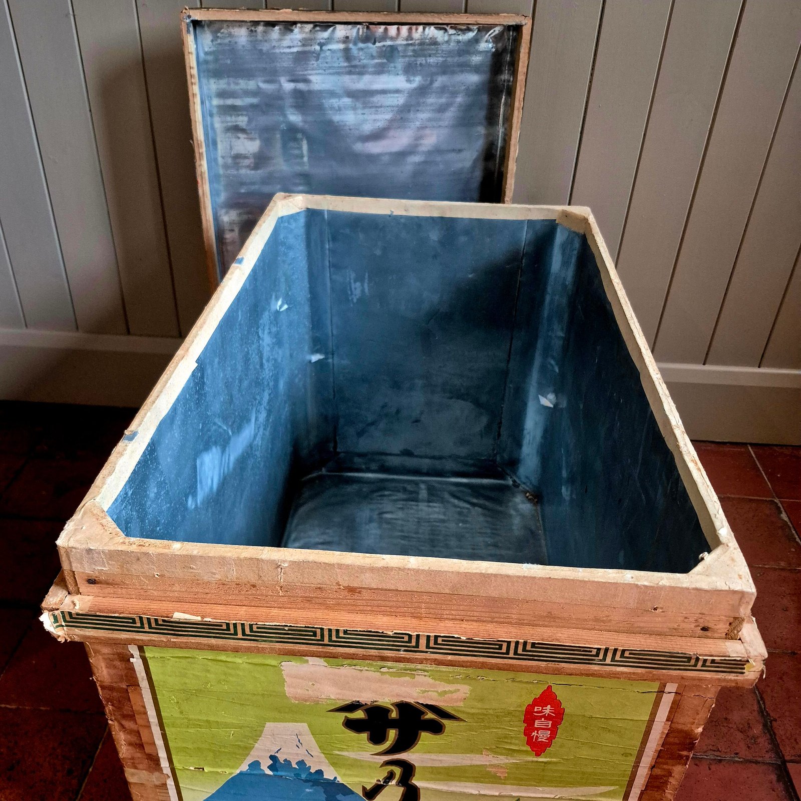 Vintage Japanese Tea Shipping Chest with Original Labels - Image 2