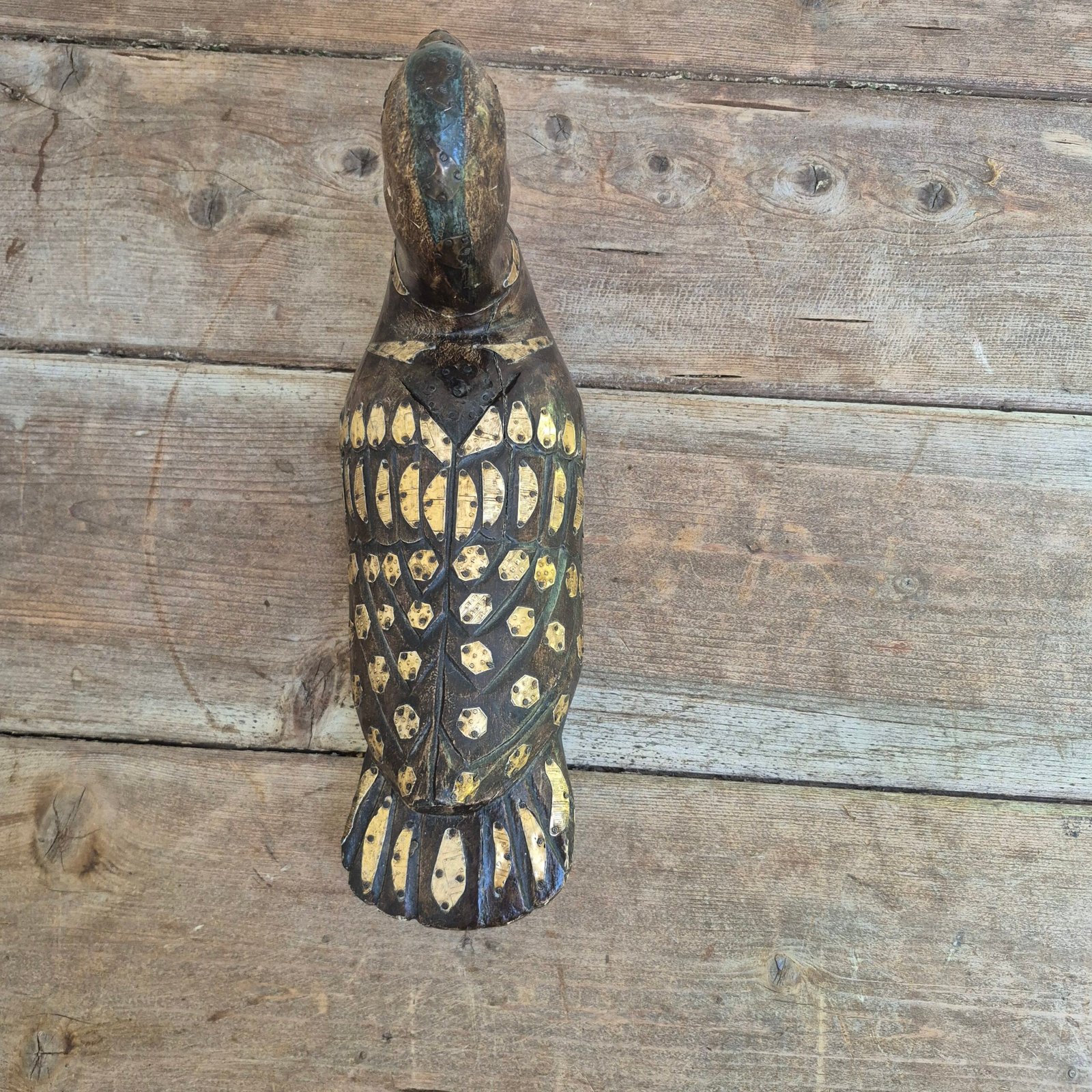 Vintage Hand-Carved Brass-Inlaid Duck - Image 4