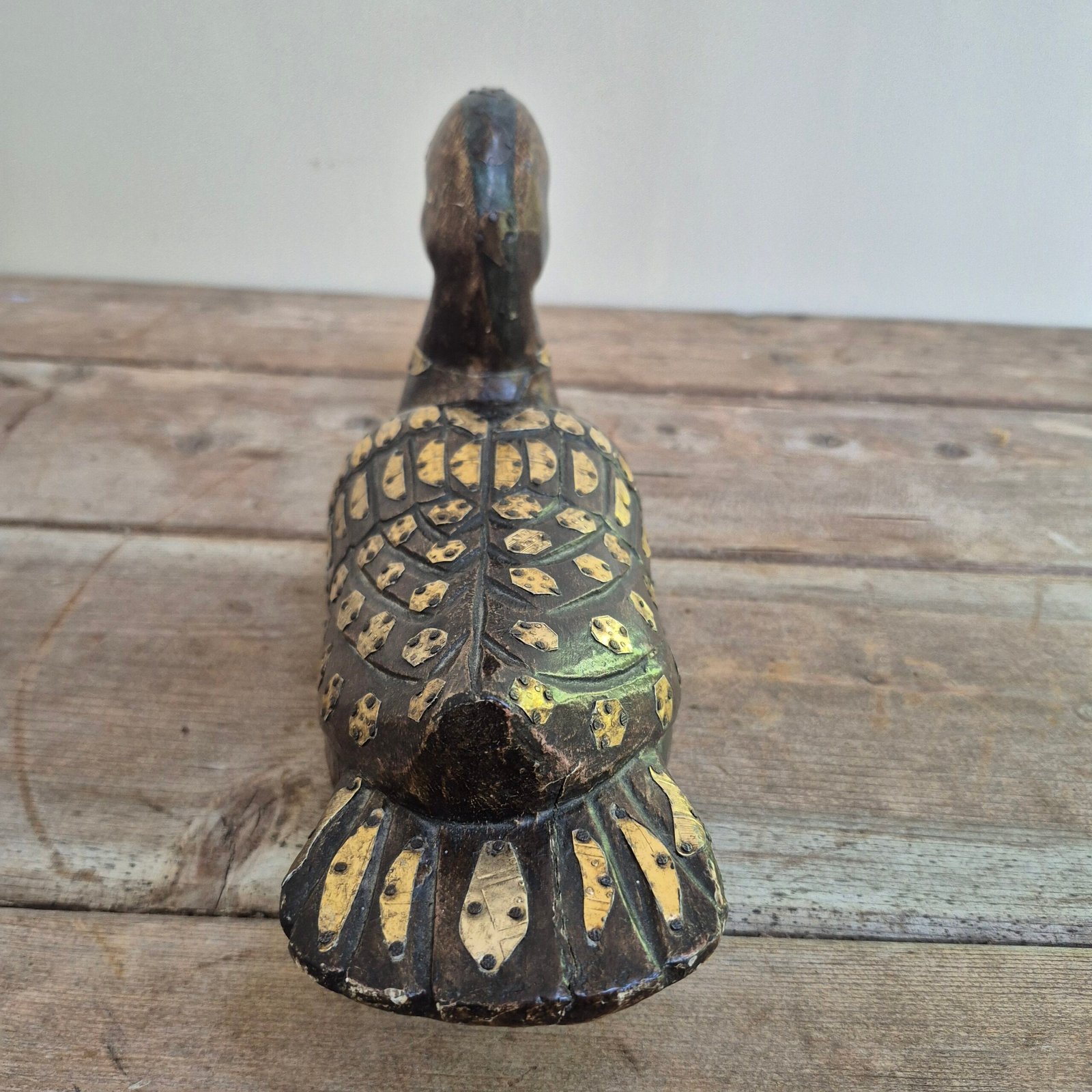 Vintage Hand-Carved Brass-Inlaid Duck - Image 2